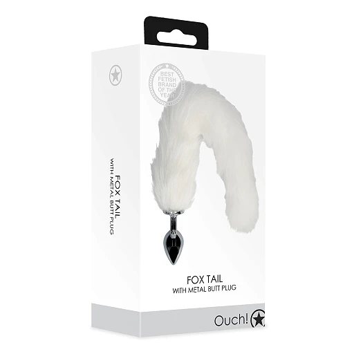 Korek analny Ouch! Fox Tail – biały puszysty ogon, aluminium — zdjęcie 4
