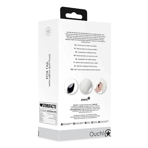 Korek analny Ouch! Fox Tail – biały puszysty ogon, aluminium — zdjęcie 5