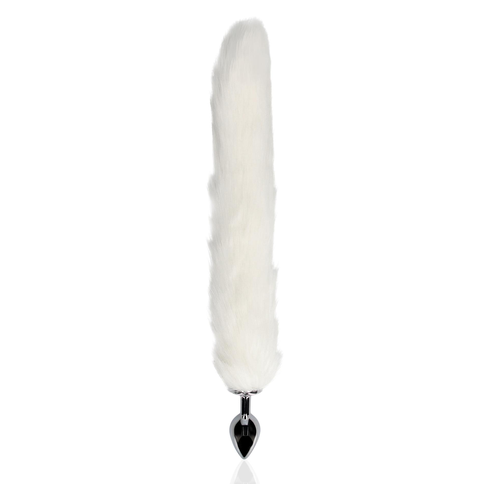 Korek analny Ouch! Fox Tail – biały puszysty ogon, aluminium — zdjęcie 3