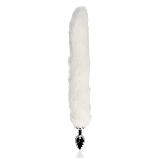 Korek analny Ouch! Fox Tail – biały puszysty ogon, aluminium — zdjęcie 3