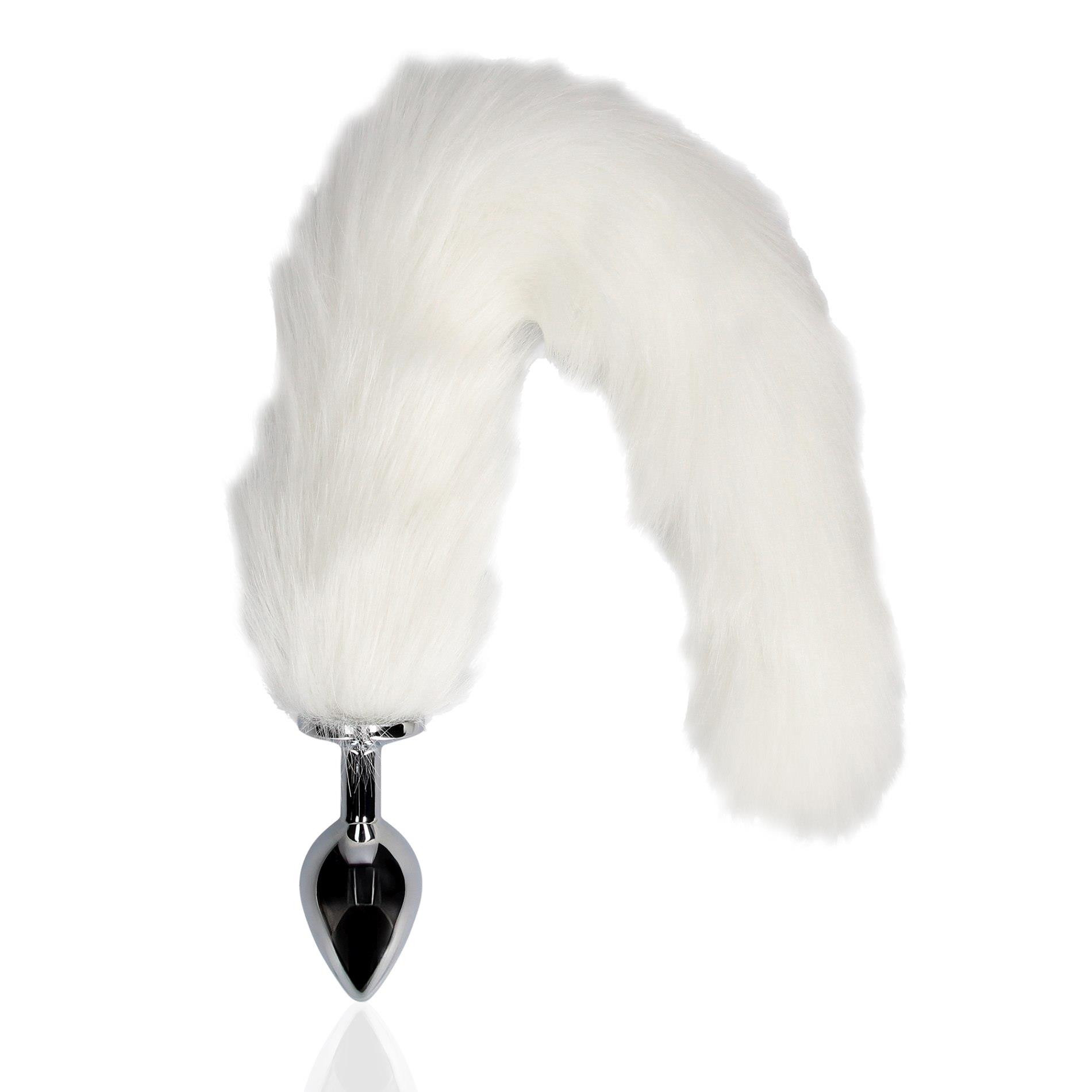 Korek analny Ouch! Fox Tail – biały puszysty ogon, aluminium — zdjęcie 2