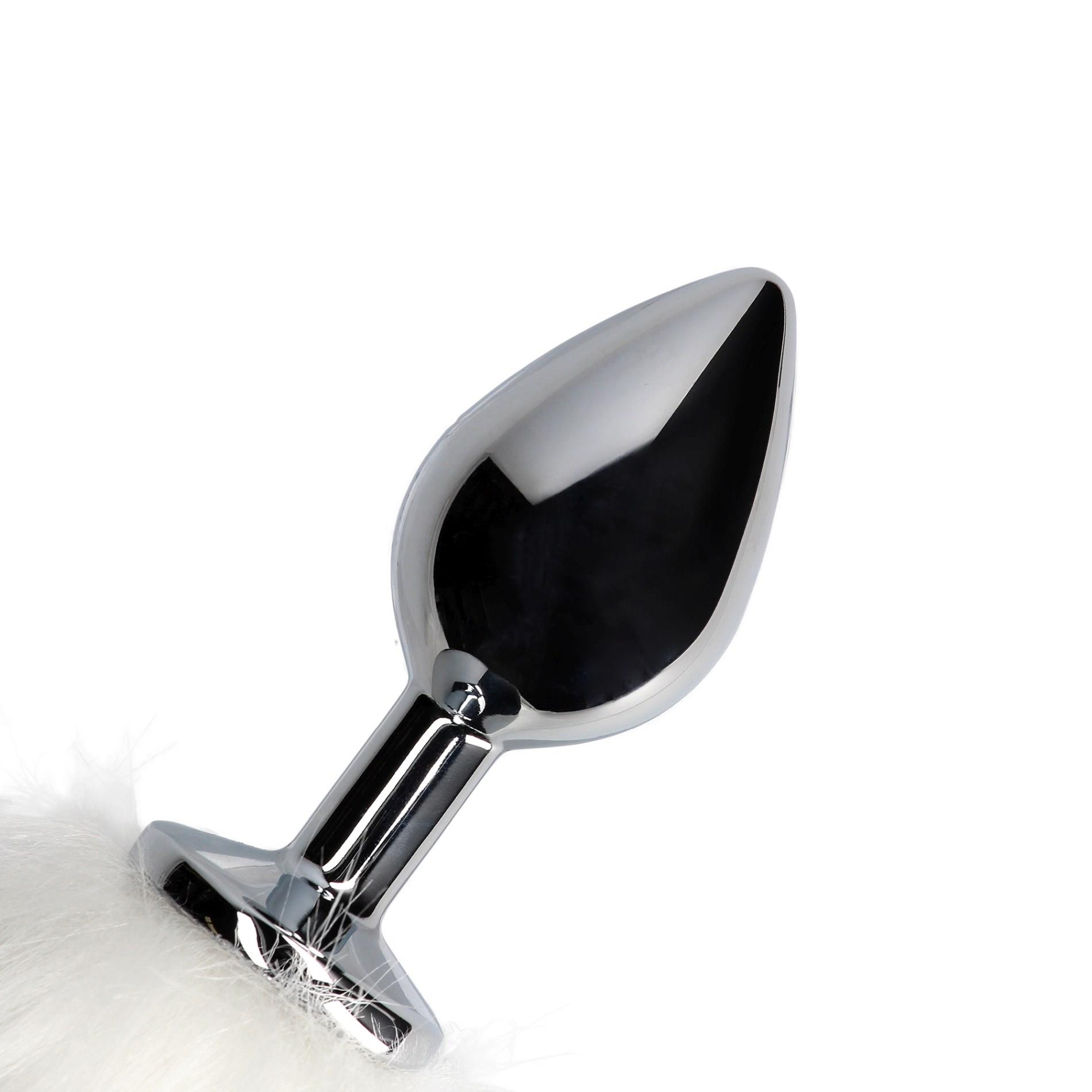 Korek analny Ouch! Fox Tail – biały puszysty ogon, aluminium — zdjęcie 6