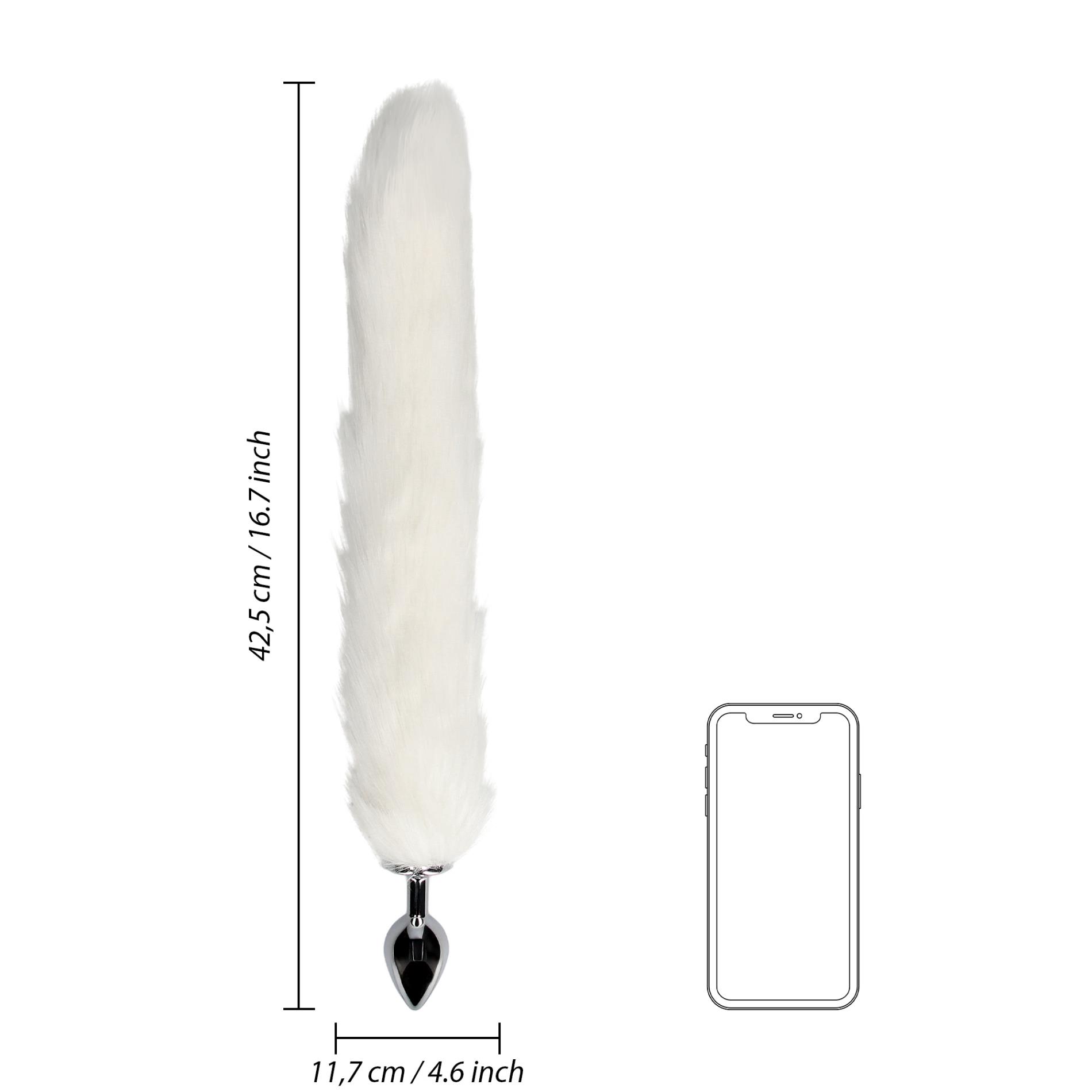 Korek analny Ouch! Fox Tail – biały puszysty ogon, aluminium — zdjęcie 8