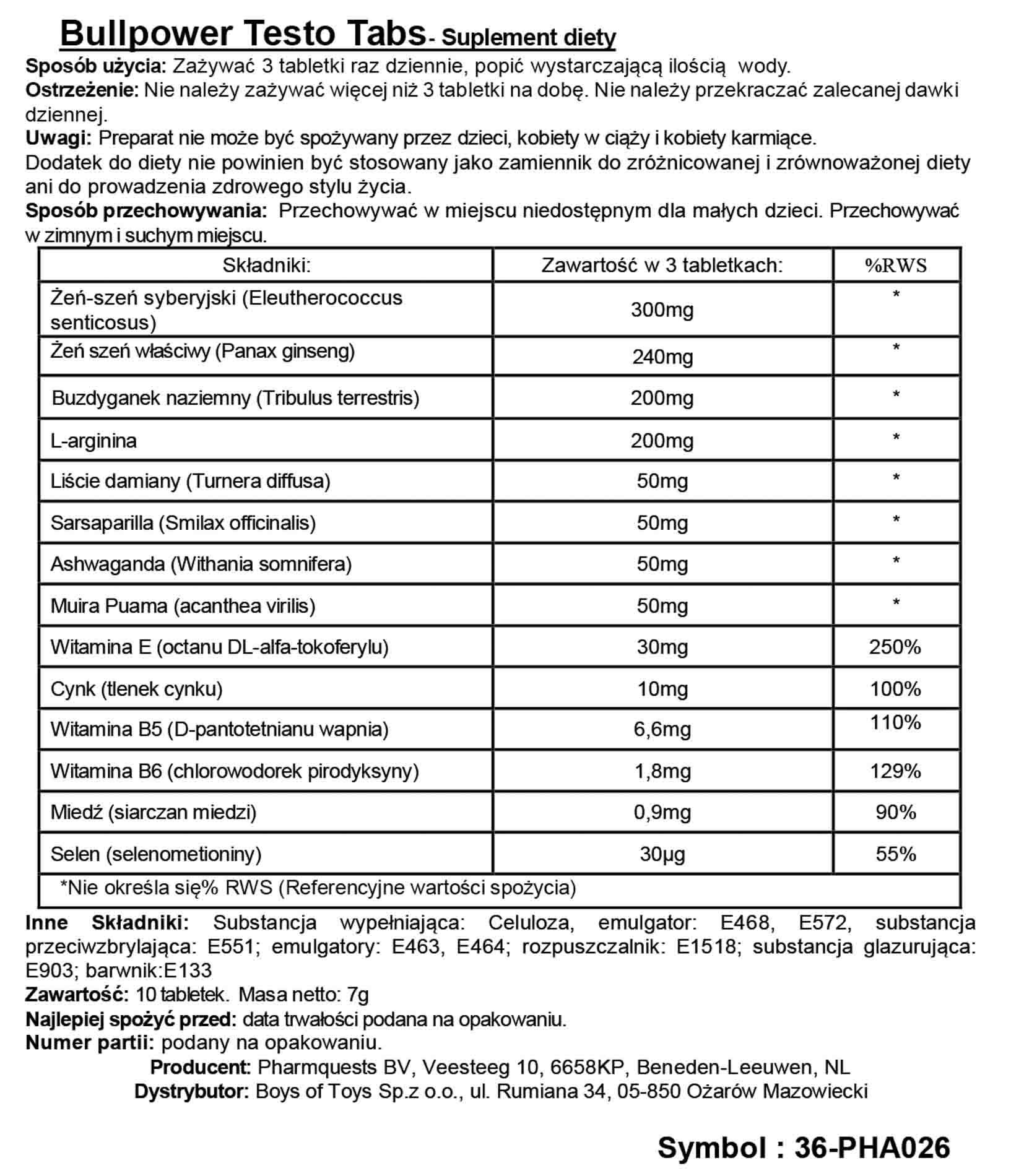 Suplement diety Bull Power Testo Tabs – 10 tabletek dla mężczyzn — zdjęcie 2