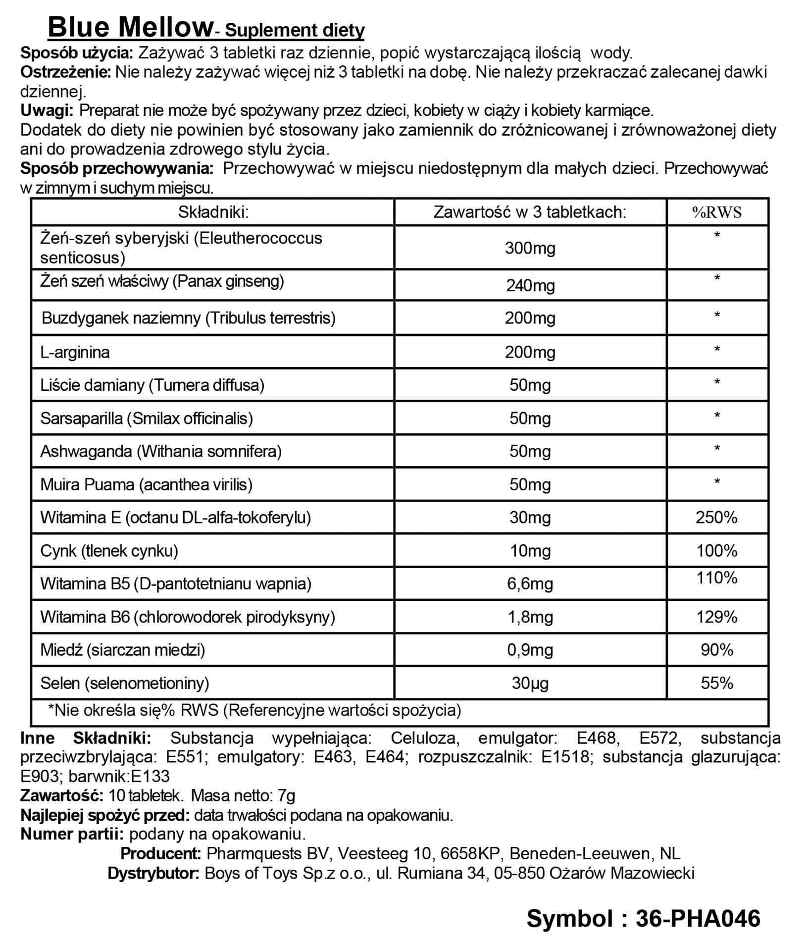 Suplement diety Blue Mellow - tabletki z żeń-szeniem i L-argininą — zdjęcie 3