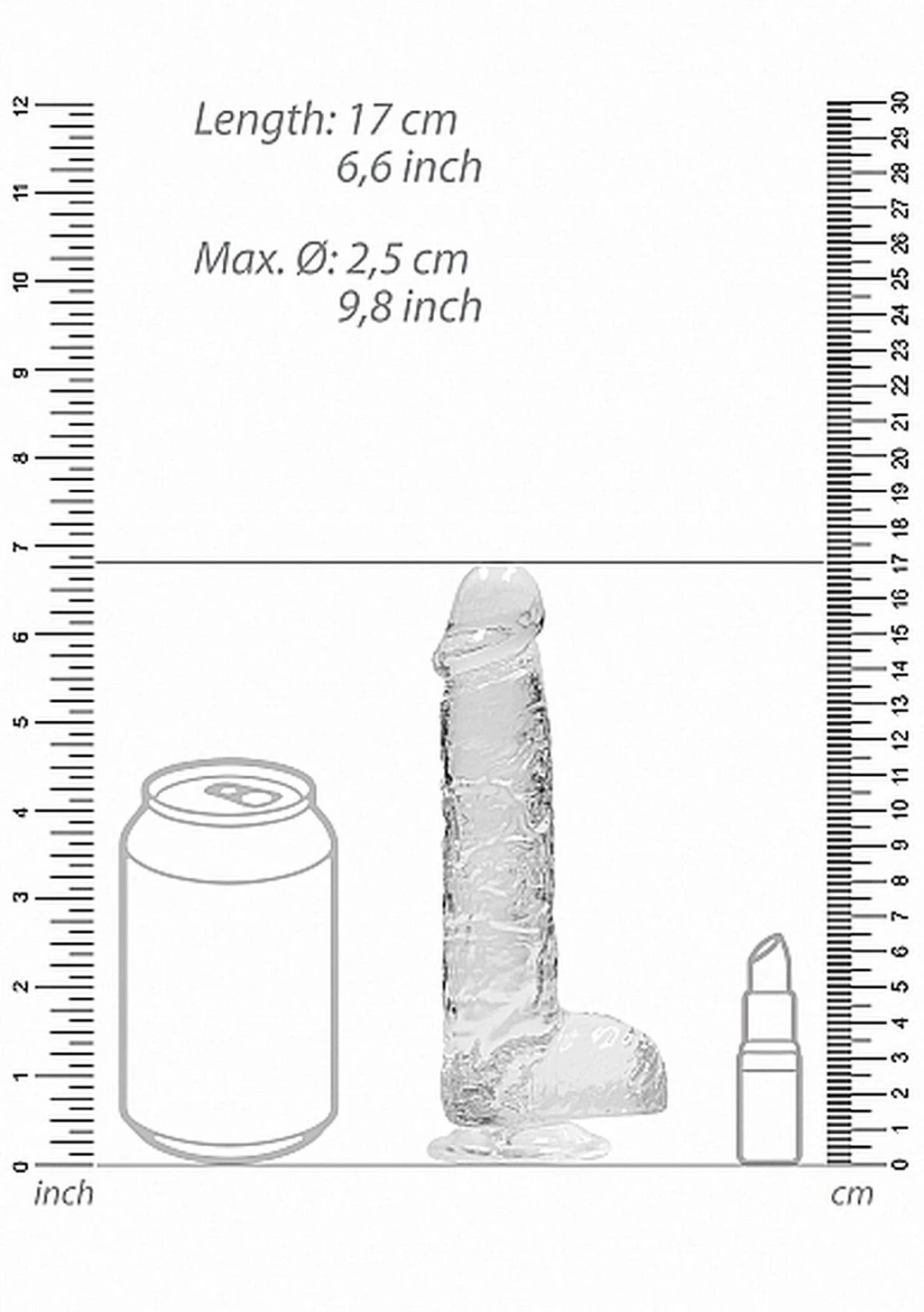 Dildo Realistic Crystal Clear 15 cm z jądrami i przyssawką — zdjęcie 3