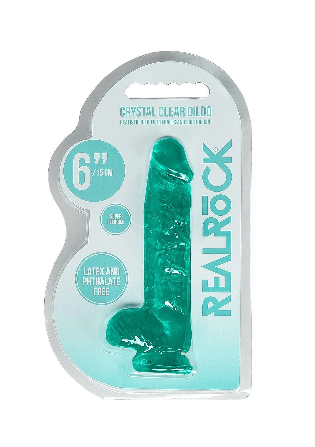 Dildo Realistic 15 cm z jądrami – turkusowe, z przyssawką — zdjęcie 2