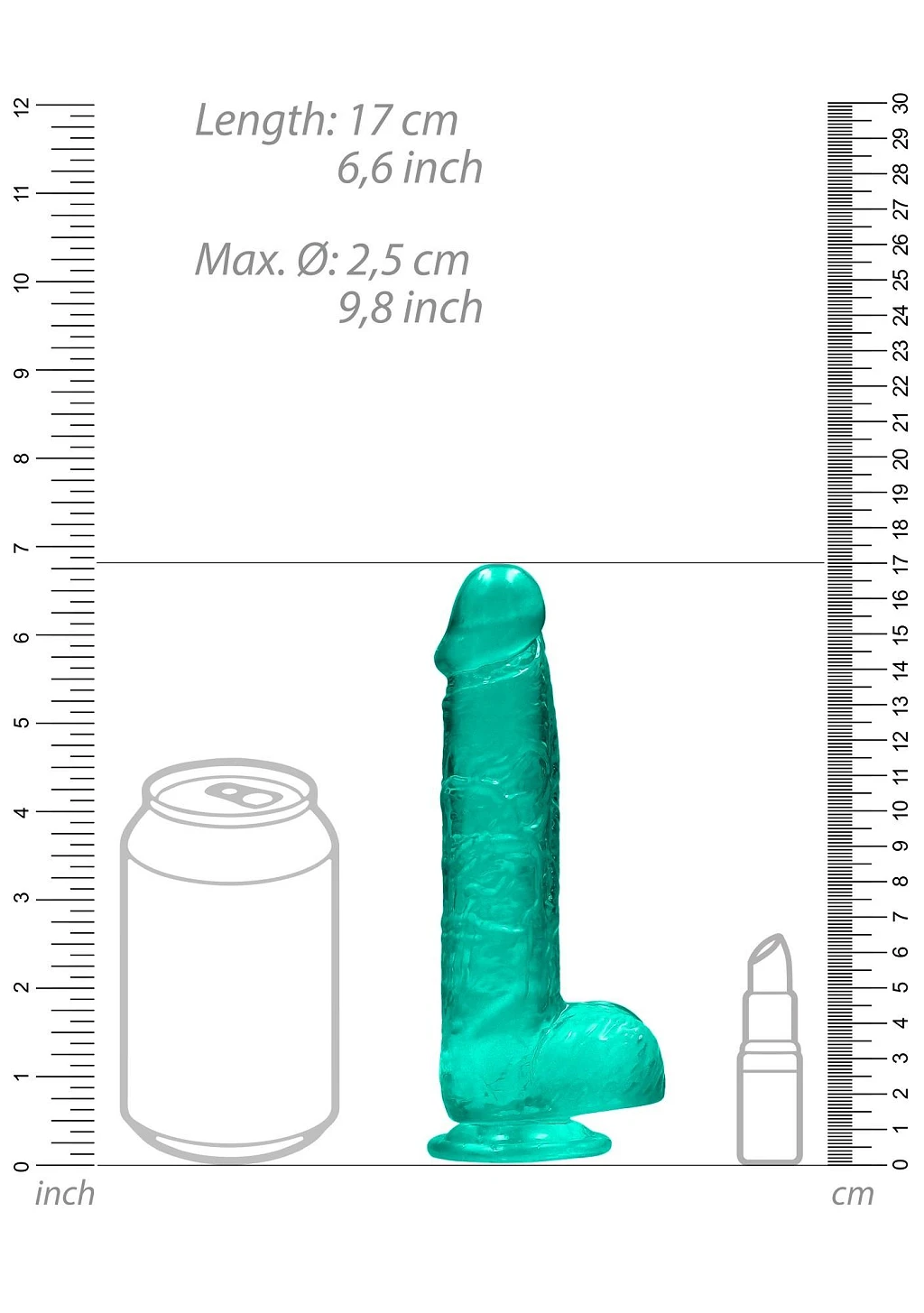 Dildo Realistic 15 cm z jądrami – turkusowe, z przyssawką — zdjęcie 4