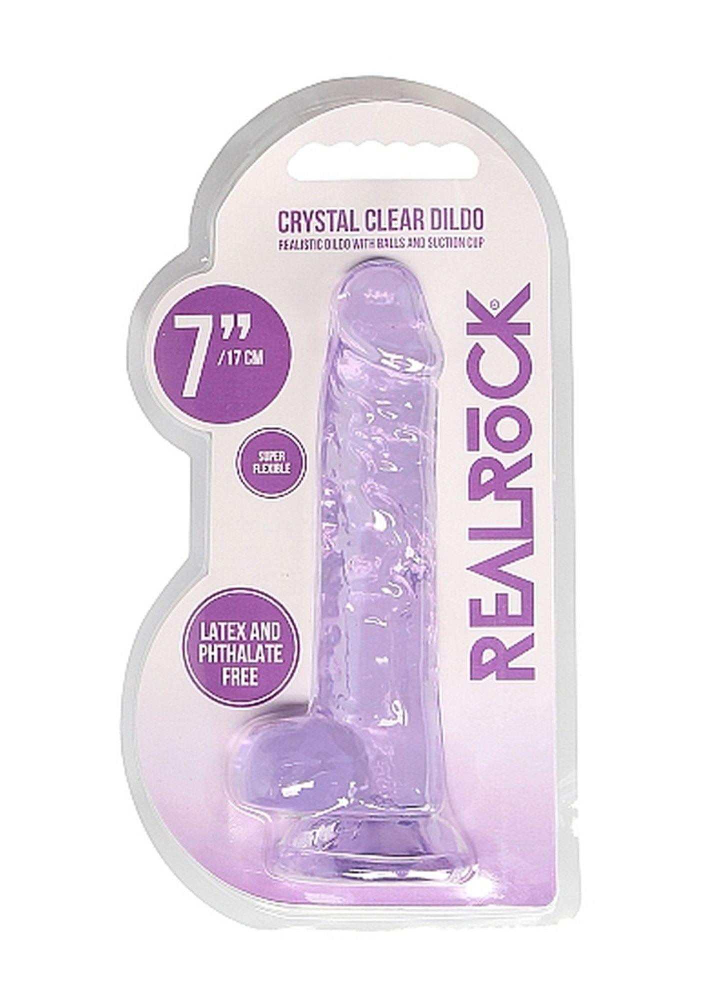 Dildo RealRock Realistic 7” z jądrami – fioletowe, przyssawka — zdjęcie 7
