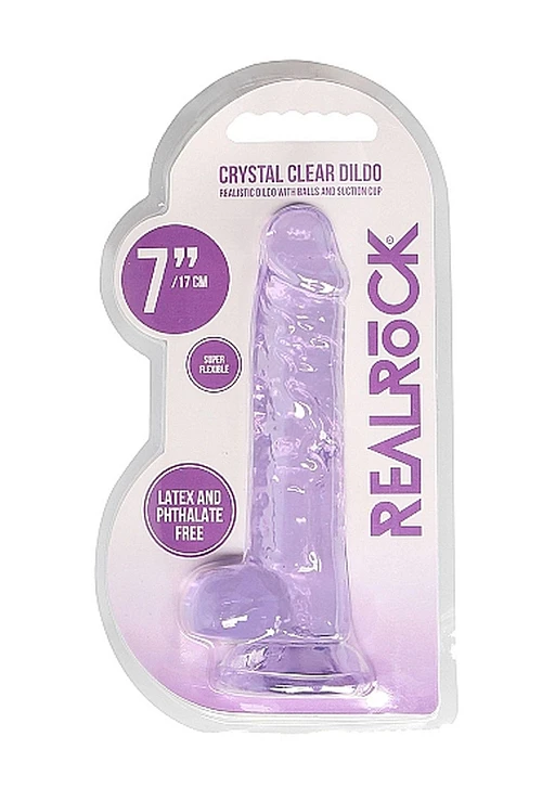 Dildo RealRock Realistic 7” z jądrami – fioletowe, przyssawka — zdjęcie 7