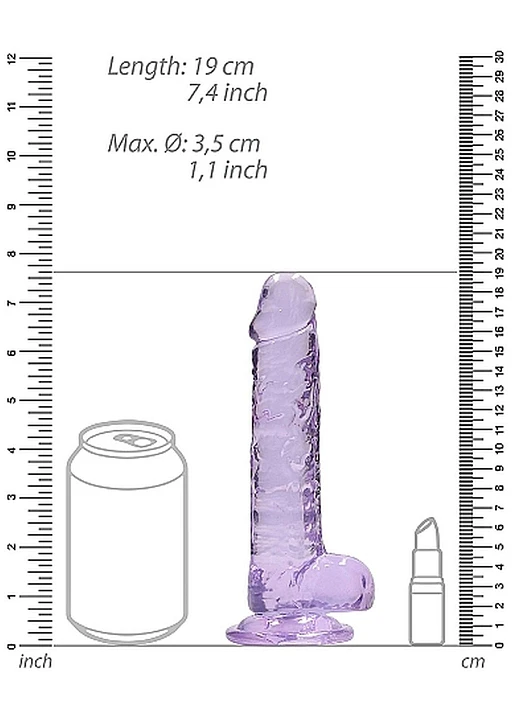 Dildo RealRock Realistic 7” z jądrami – fioletowe, przyssawka — zdjęcie 3