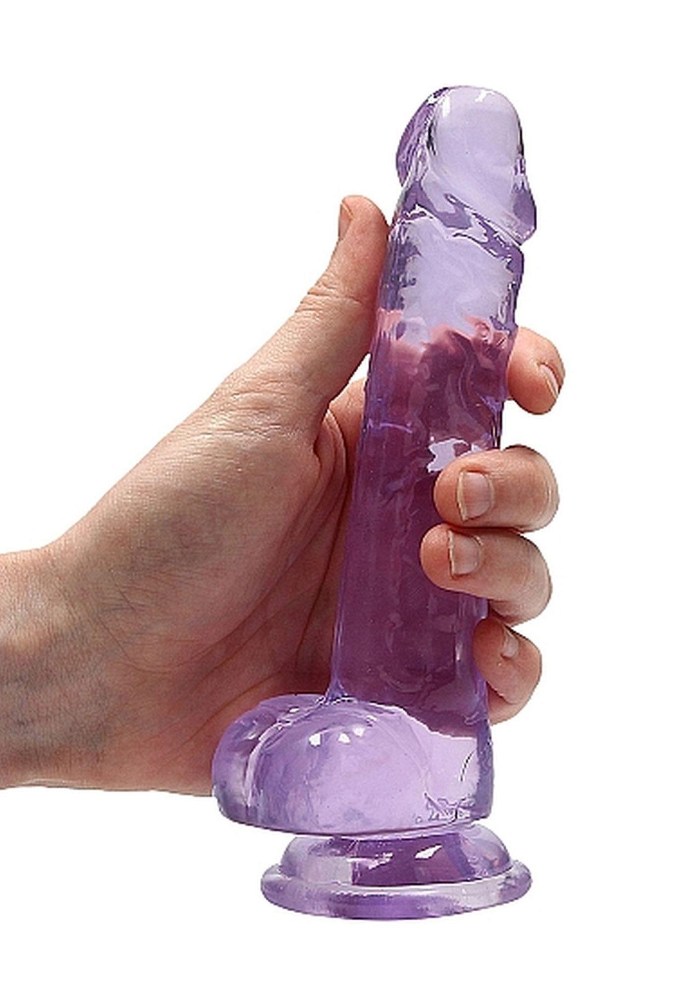 Dildo RealRock Realistic 7” z jądrami – fioletowe, przyssawka — zdjęcie 4