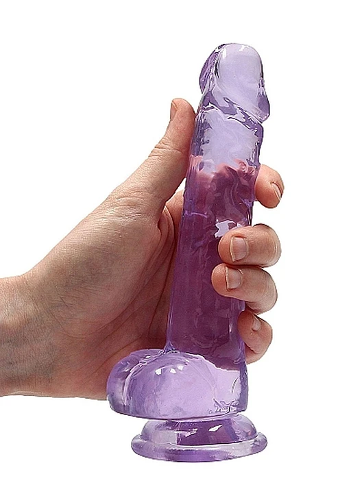 Dildo RealRock Realistic 7” z jądrami – fioletowe, przyssawka — zdjęcie 4