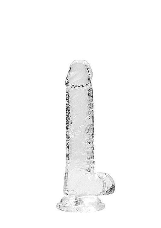 Dildo RealRock Crystal Clear 18 cm z jądrami – transparentne