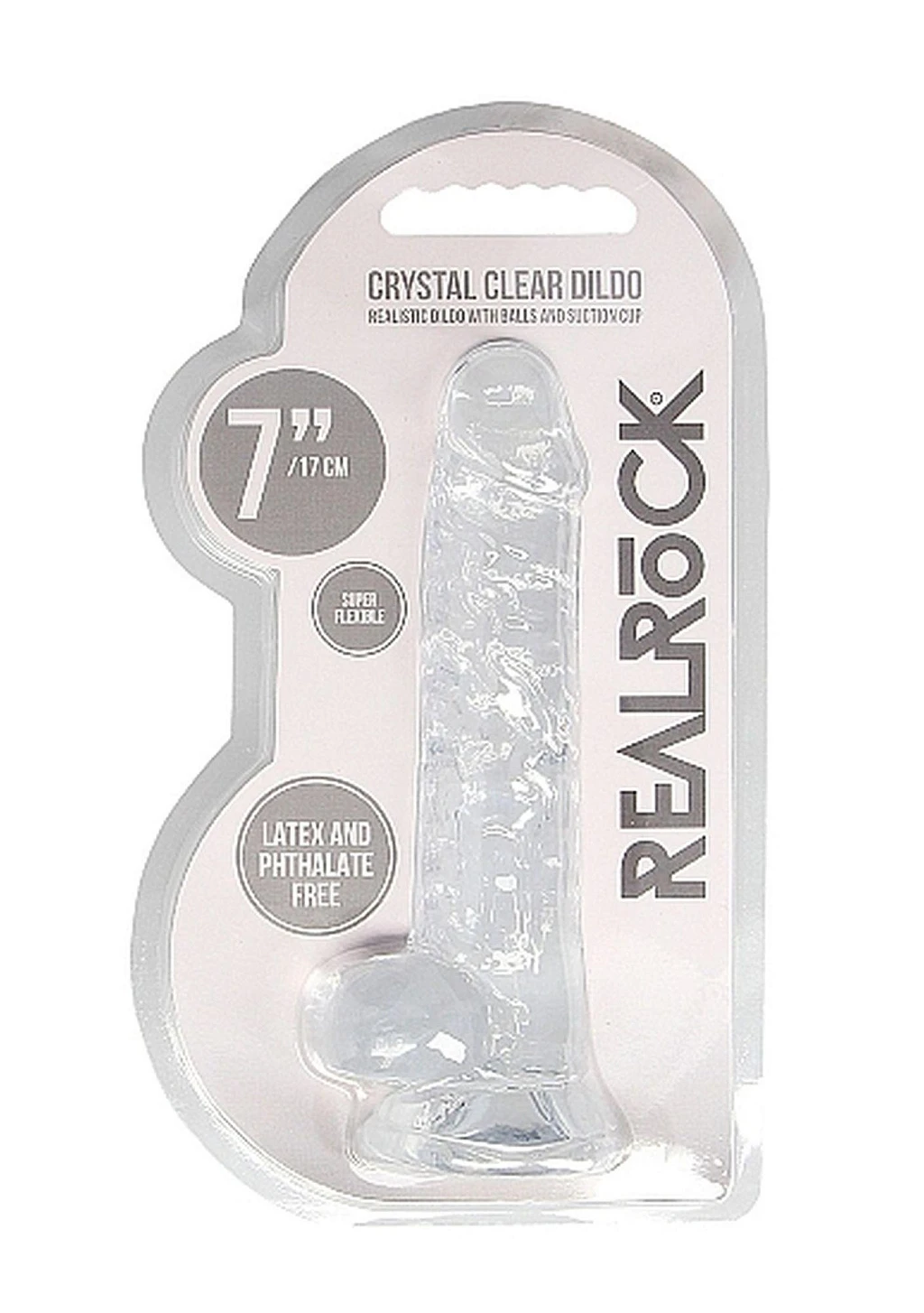Dildo RealRock Crystal Clear 18 cm z jądrami – transparentne — zdjęcie 2