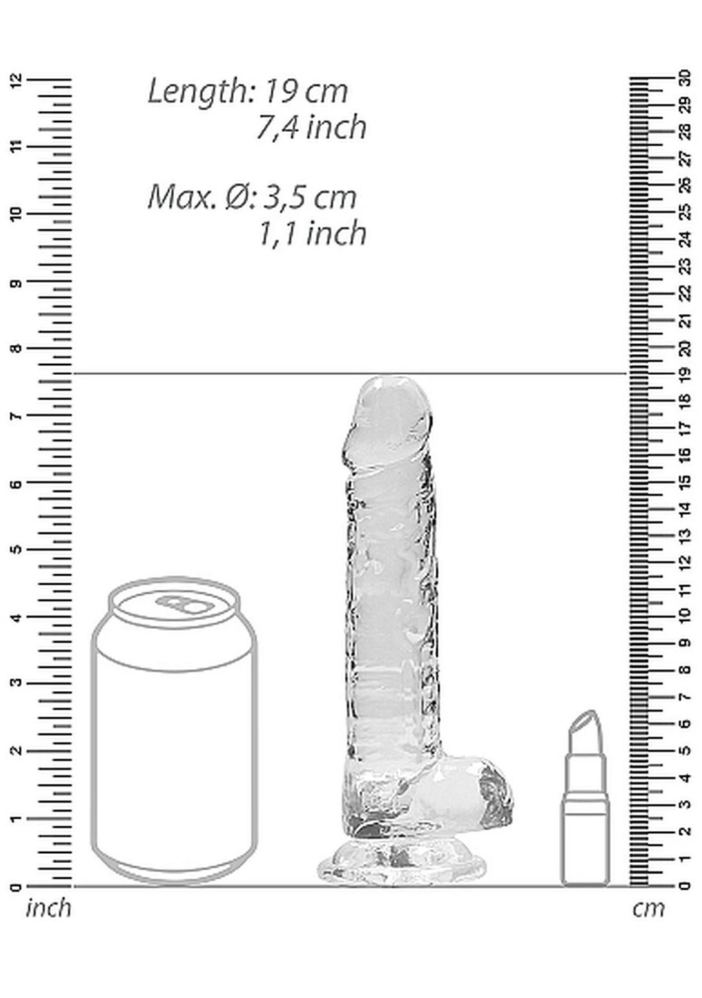 Dildo RealRock Crystal Clear 18 cm z jądrami – transparentne — zdjęcie 3