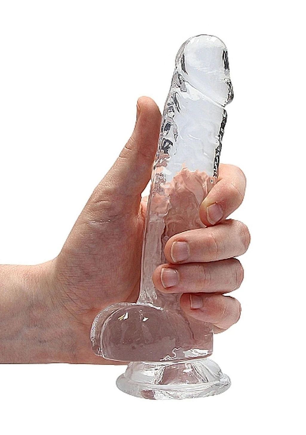 Dildo RealRock Crystal Clear 18 cm z jądrami – transparentne — zdjęcie 7