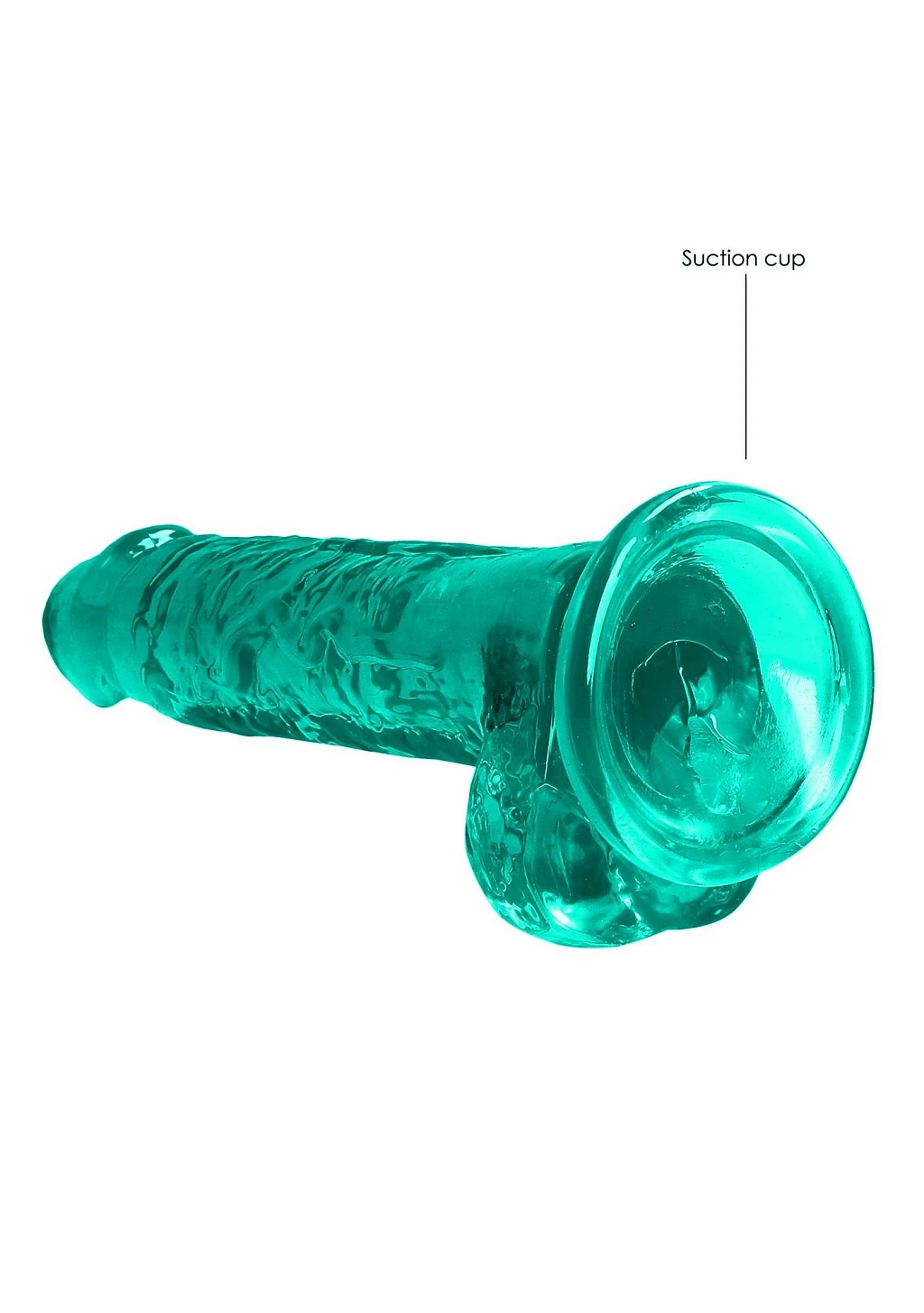 Dildo 19 cm z jądrami Crystal Clear – turkusowe, z przyssawką — zdjęcie 4