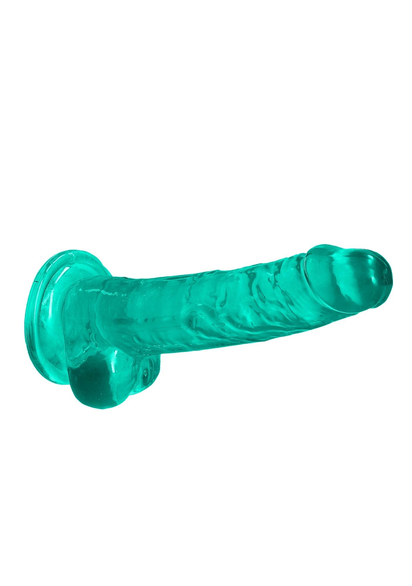 Dildo 19 cm z jądrami Crystal Clear – turkusowe, z przyssawką — zdjęcie 5
