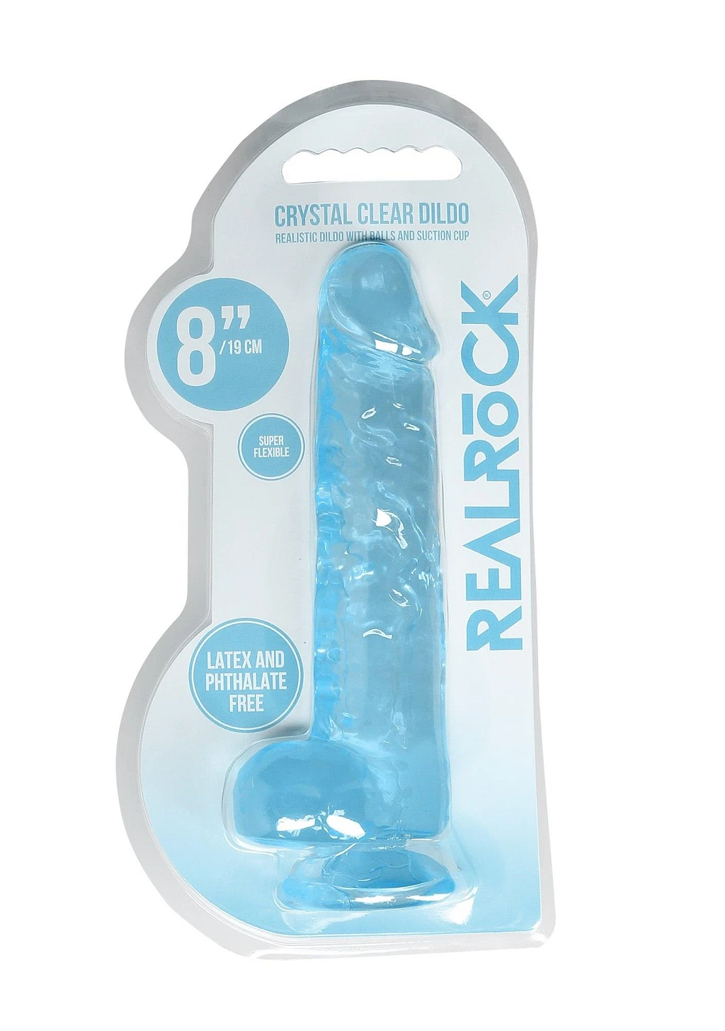Dildo RealRock 21 cm z jądrami – przezroczyste, z przyssawką