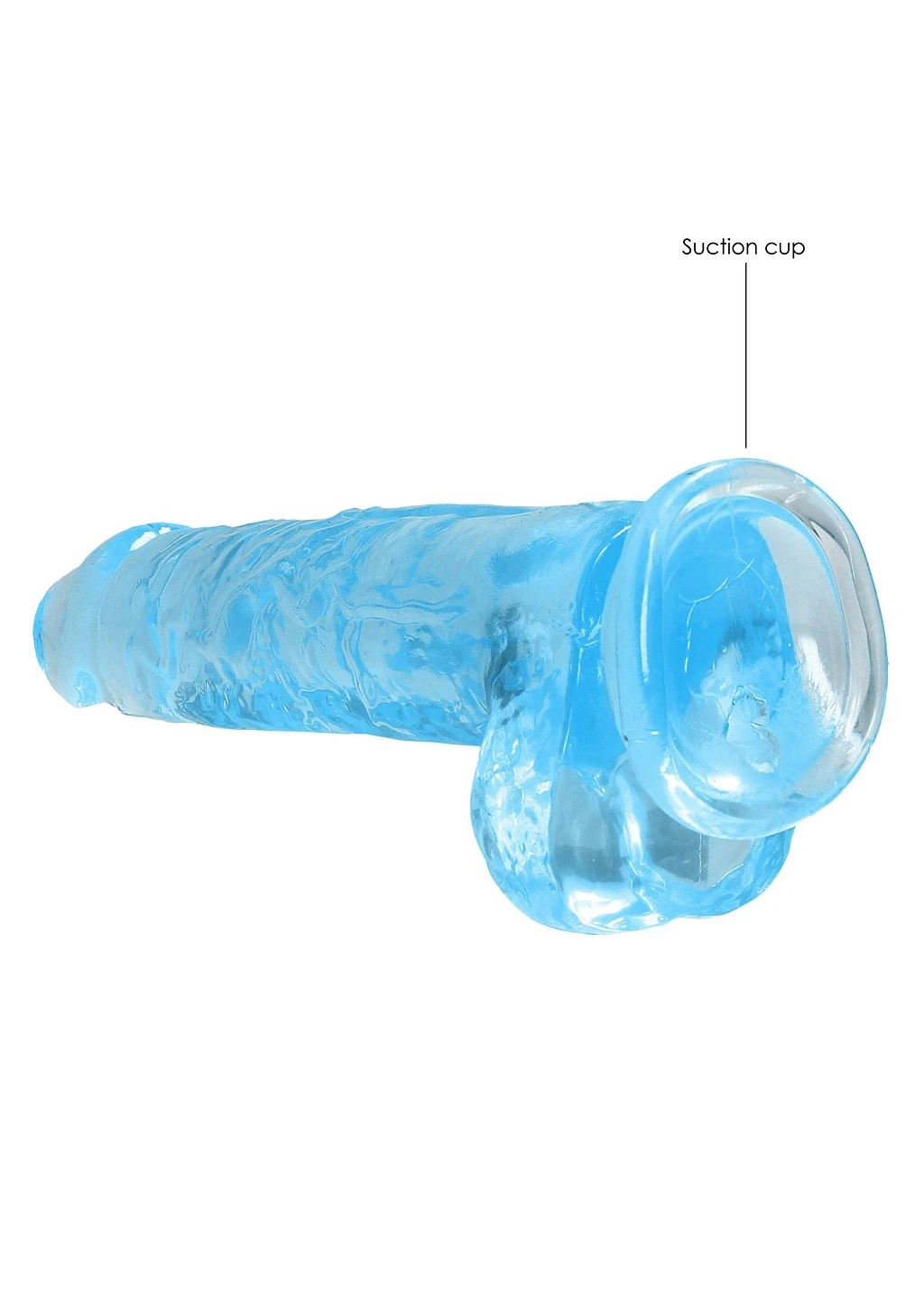 Dildo RealRock 21 cm z jądrami – przezroczyste, z przyssawką — zdjęcie 6