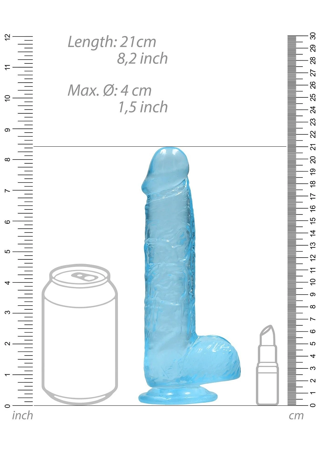 Dildo RealRock 21 cm z jądrami – przezroczyste, z przyssawką — zdjęcie 7