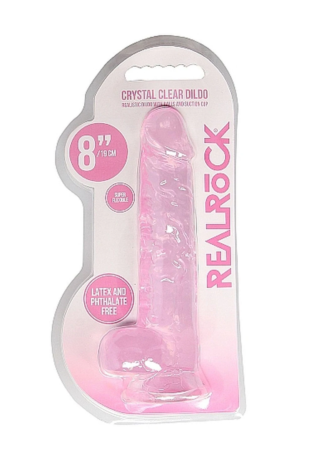 Dildo 20 cm z jądrami Crystal Clear – przyssawka, różowe — zdjęcie 2