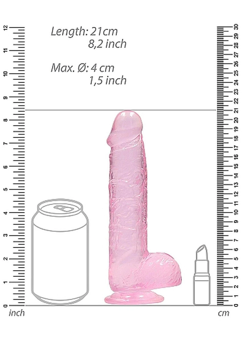 Dildo 20 cm z jądrami Crystal Clear – przyssawka, różowe — zdjęcie 3