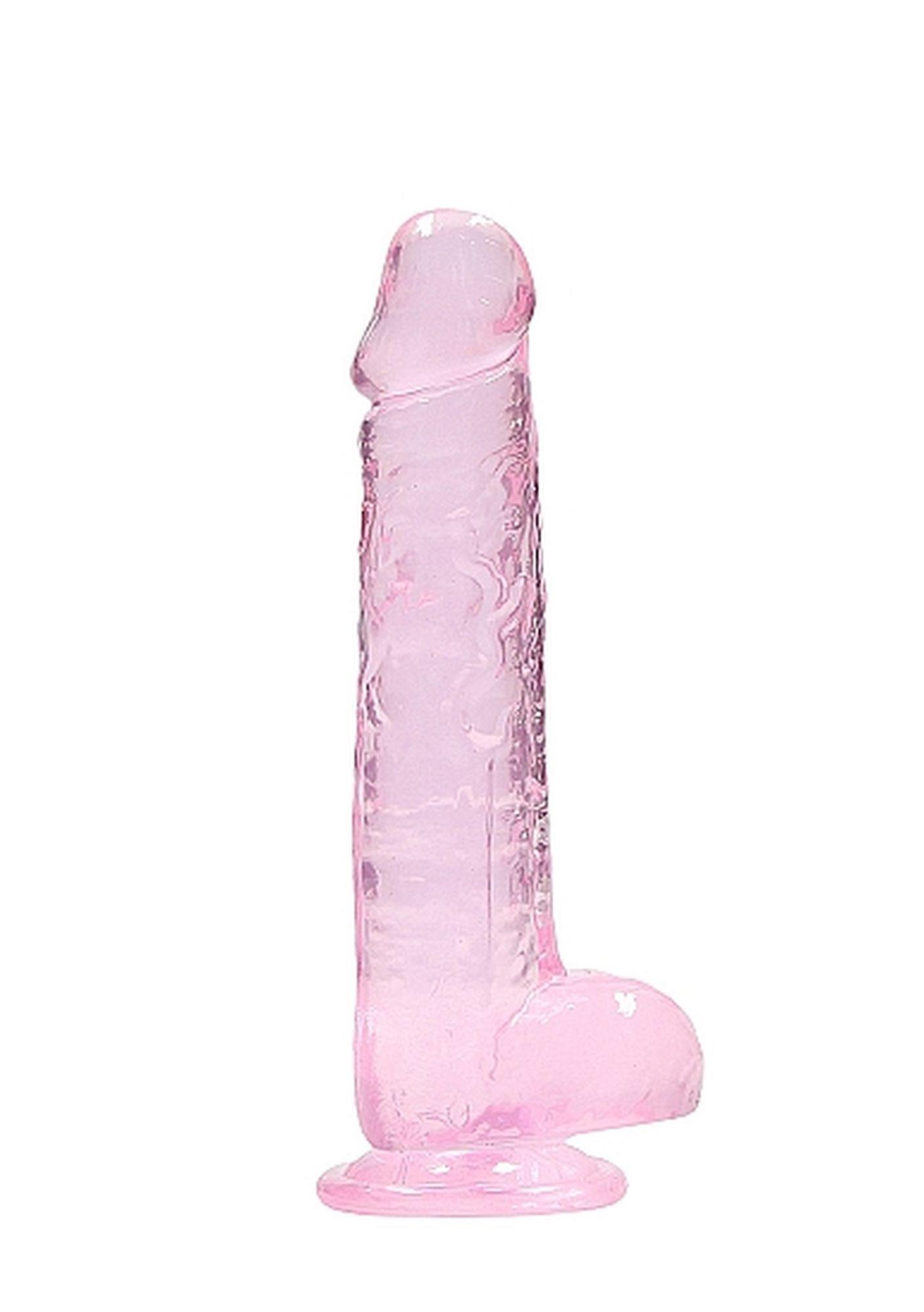 Dildo 20 cm z jądrami Crystal Clear – przyssawka, różowe — zdjęcie 4