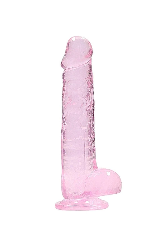 Dildo 20 cm z jądrami Crystal Clear – przyssawka, różowe — zdjęcie 4