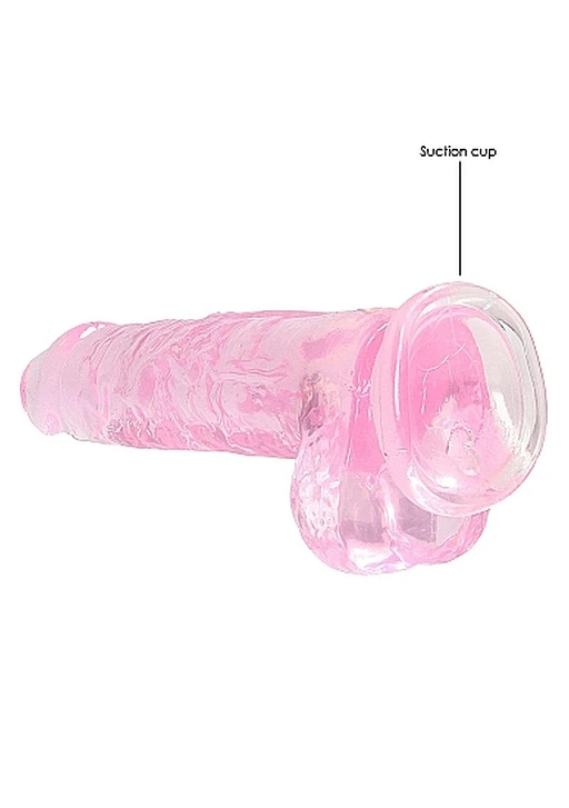 Dildo 20 cm z jądrami Crystal Clear – przyssawka, różowe — zdjęcie 5