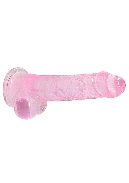 Dildo 20 cm z jądrami Crystal Clear – przyssawka, różowe — zdjęcie 6