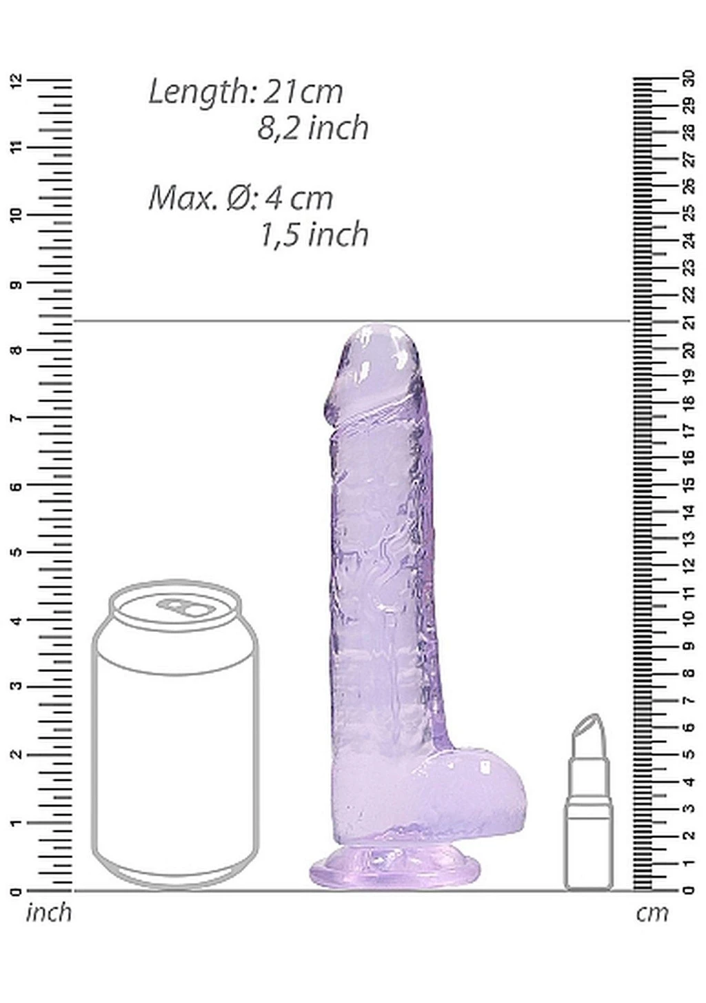 Dildo Realistic 20 cm z jądrami – fioletowe, z przyssawką — zdjęcie 3
