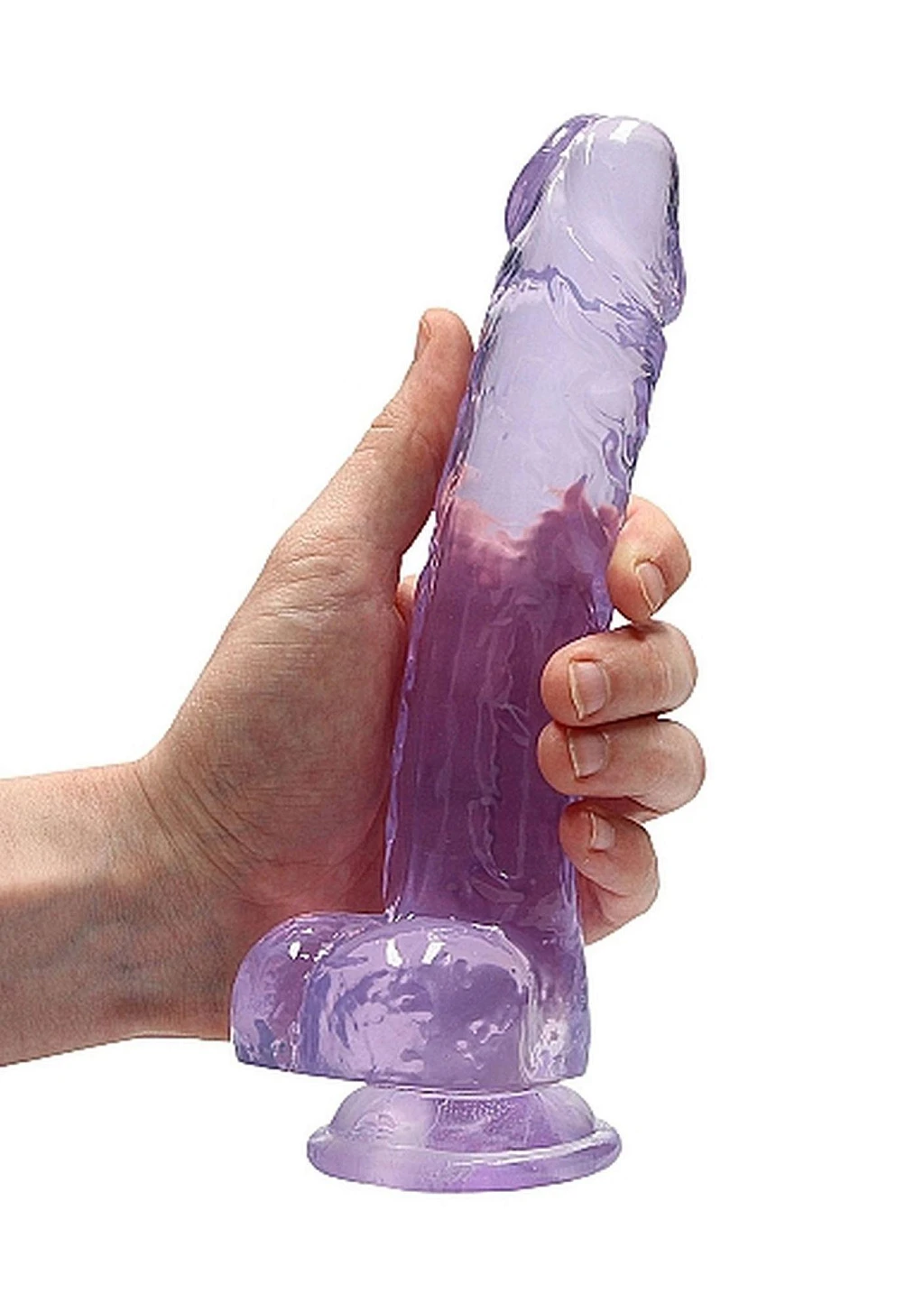 Dildo Realistic 20 cm z jądrami – fioletowe, z przyssawką — zdjęcie 7