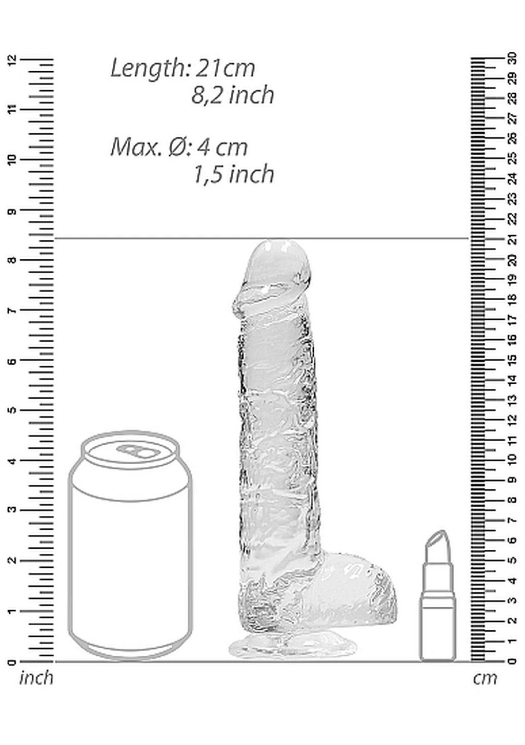 Dildo realistyczne Crystal Clear 20 cm z jądrami – przyssawka — zdjęcie 3
