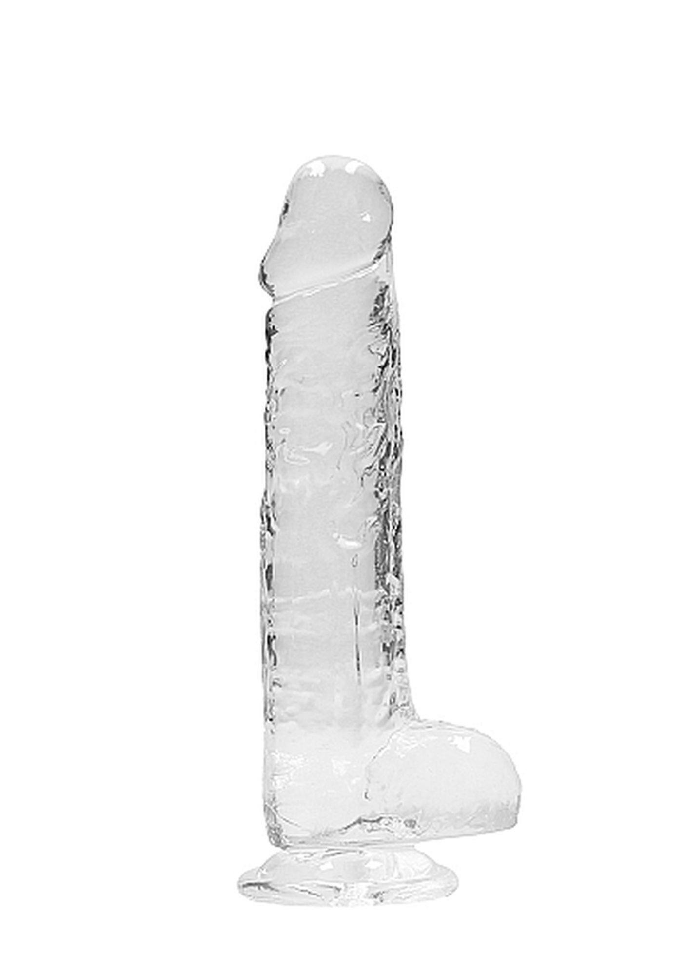 Dildo realistyczne Crystal Clear 20 cm z jądrami – przyssawka — zdjęcie 4