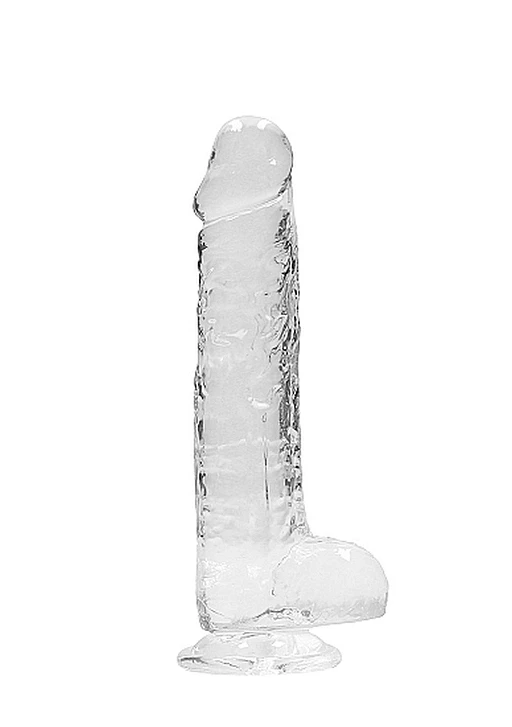 Dildo realistyczne Crystal Clear 20 cm z jądrami – przyssawka — zdjęcie 4