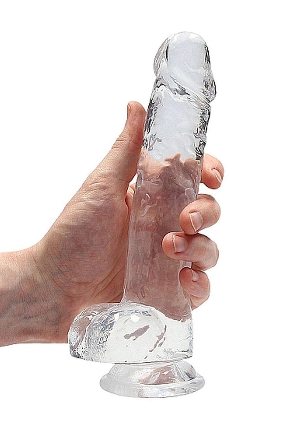 Dildo realistyczne Crystal Clear 20 cm z jądrami – przyssawka — zdjęcie 7