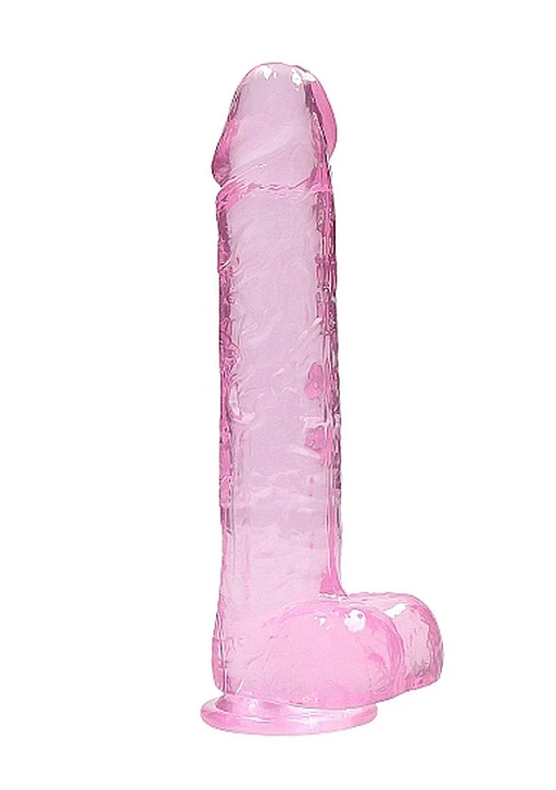 Dildo 23 cm z jądrami i przyssawką – różowe, TPE