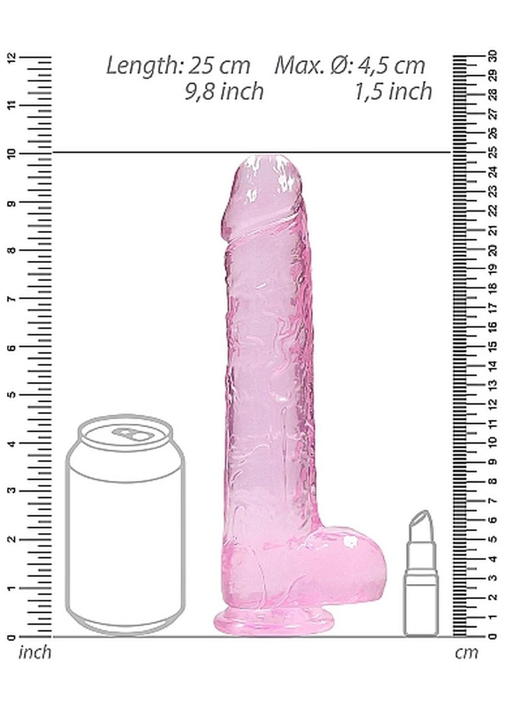 Dildo 23 cm z jądrami i przyssawką – różowe, TPE — zdjęcie 3