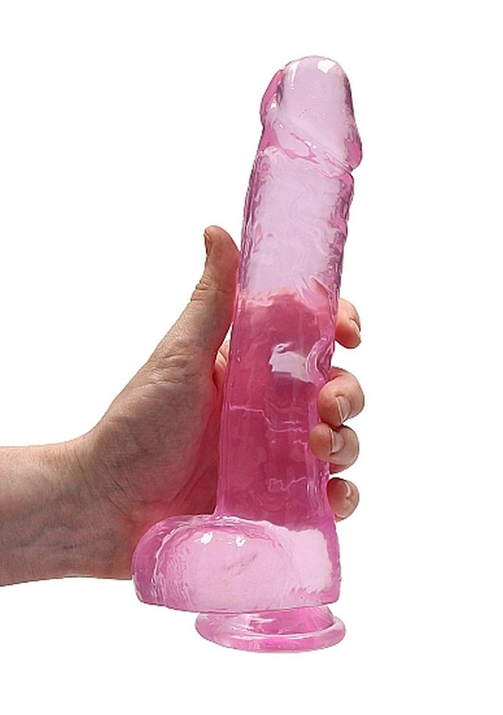 Dildo 23 cm z jądrami i przyssawką – różowe, TPE — zdjęcie 7