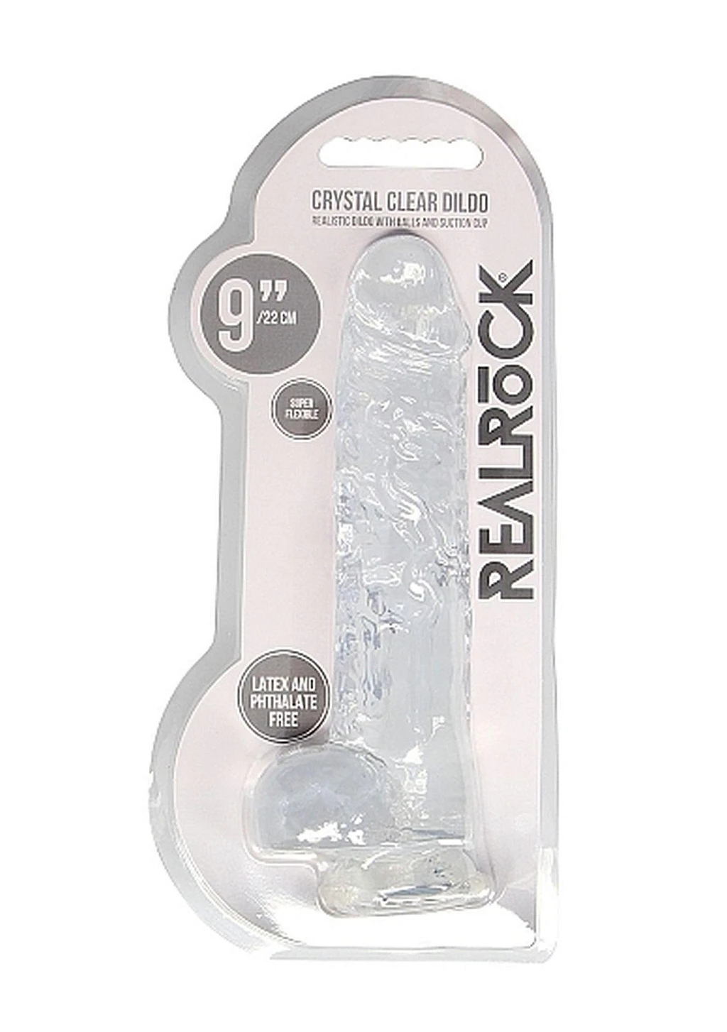 Dildo realistyczne 23 cm z jądrami – transparentne, przyssawka — zdjęcie 2