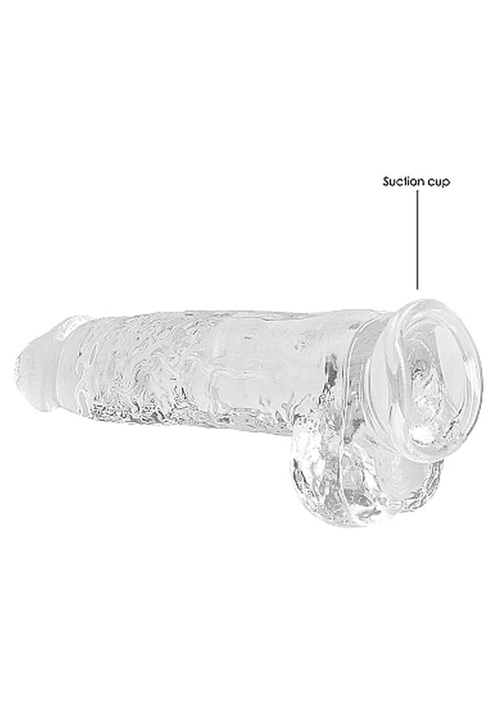 Dildo realistyczne 23 cm z jądrami – transparentne, przyssawka — zdjęcie 5