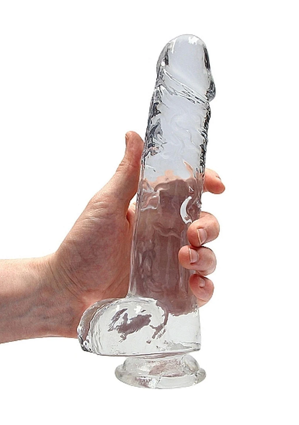 Dildo realistyczne 23 cm z jądrami – transparentne, przyssawka — zdjęcie 7