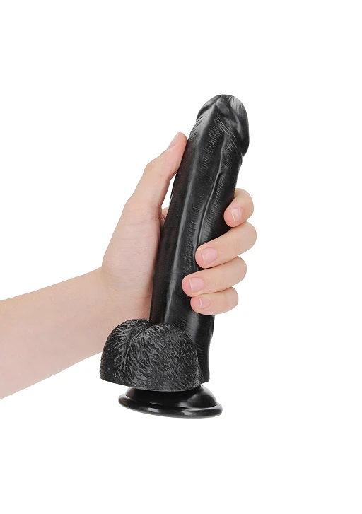 Dildo RealRock Curved Realistic z jądrami i przyssawką