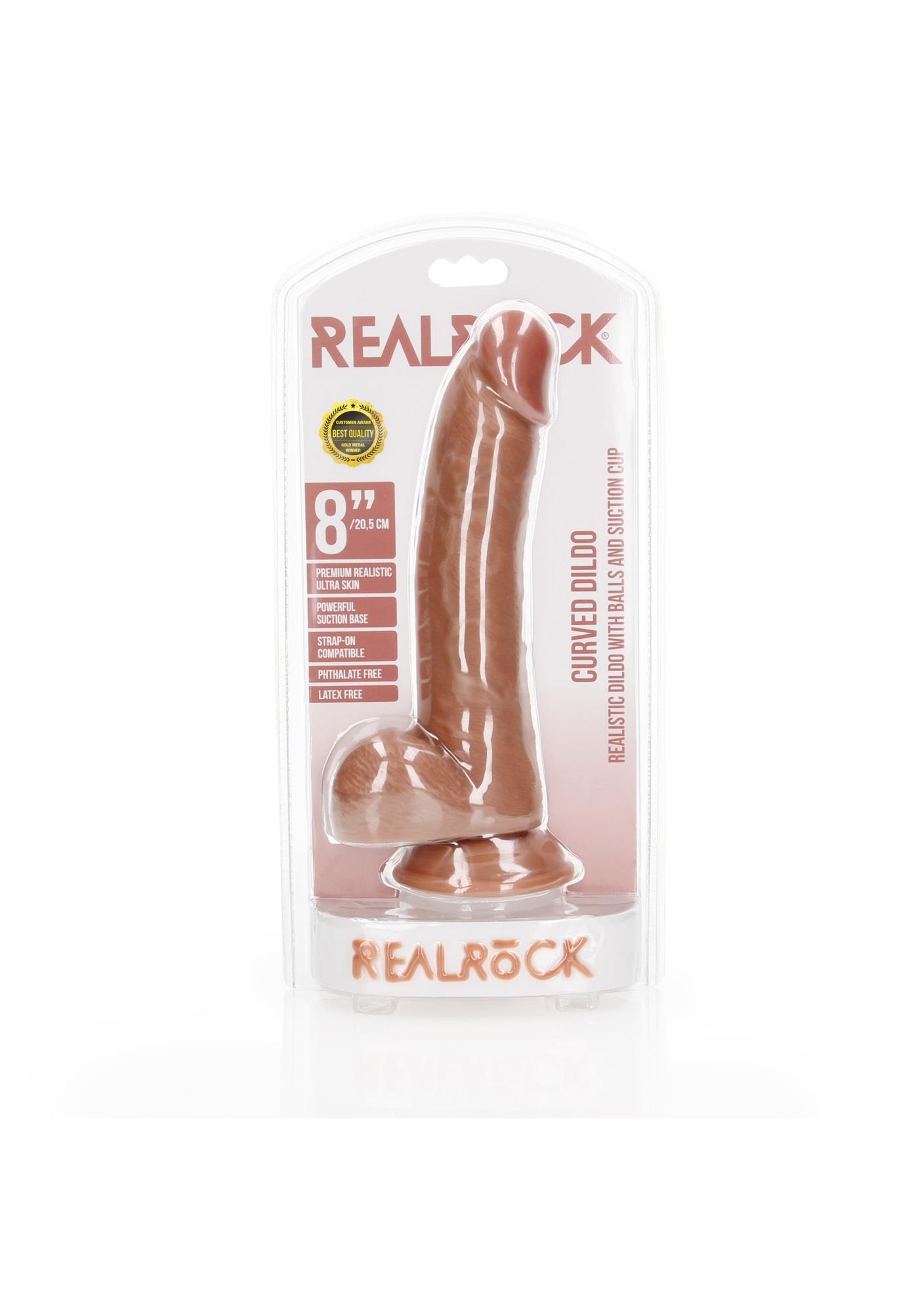 Dildo RealRock Curved Realistic z jądrami i przyssawką