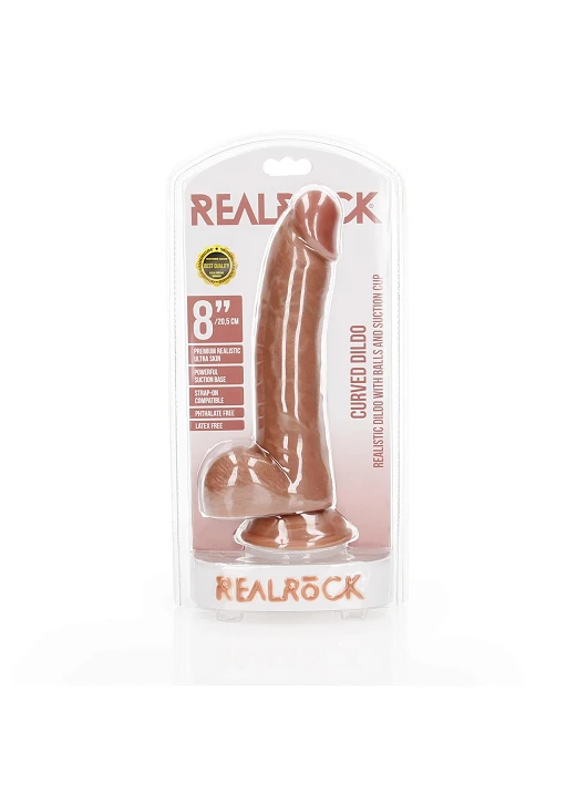 Dildo RealRock Curved Realistic z jądrami i przyssawką