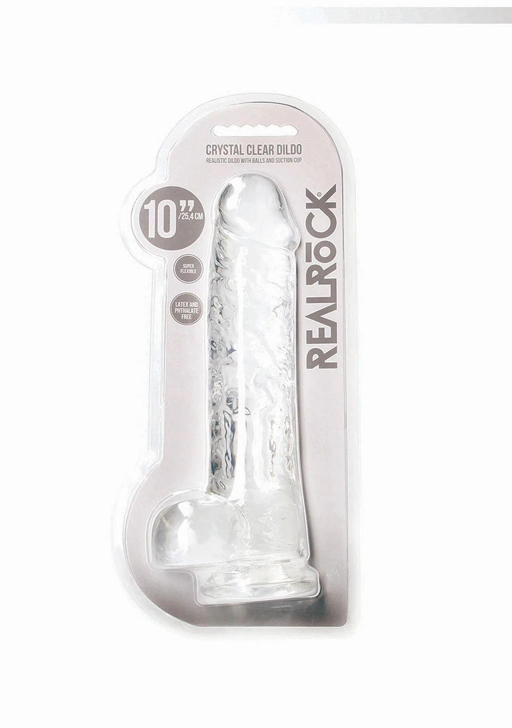 Dildo RealRock Crystal Clear 10” z jądrami i przyssawką