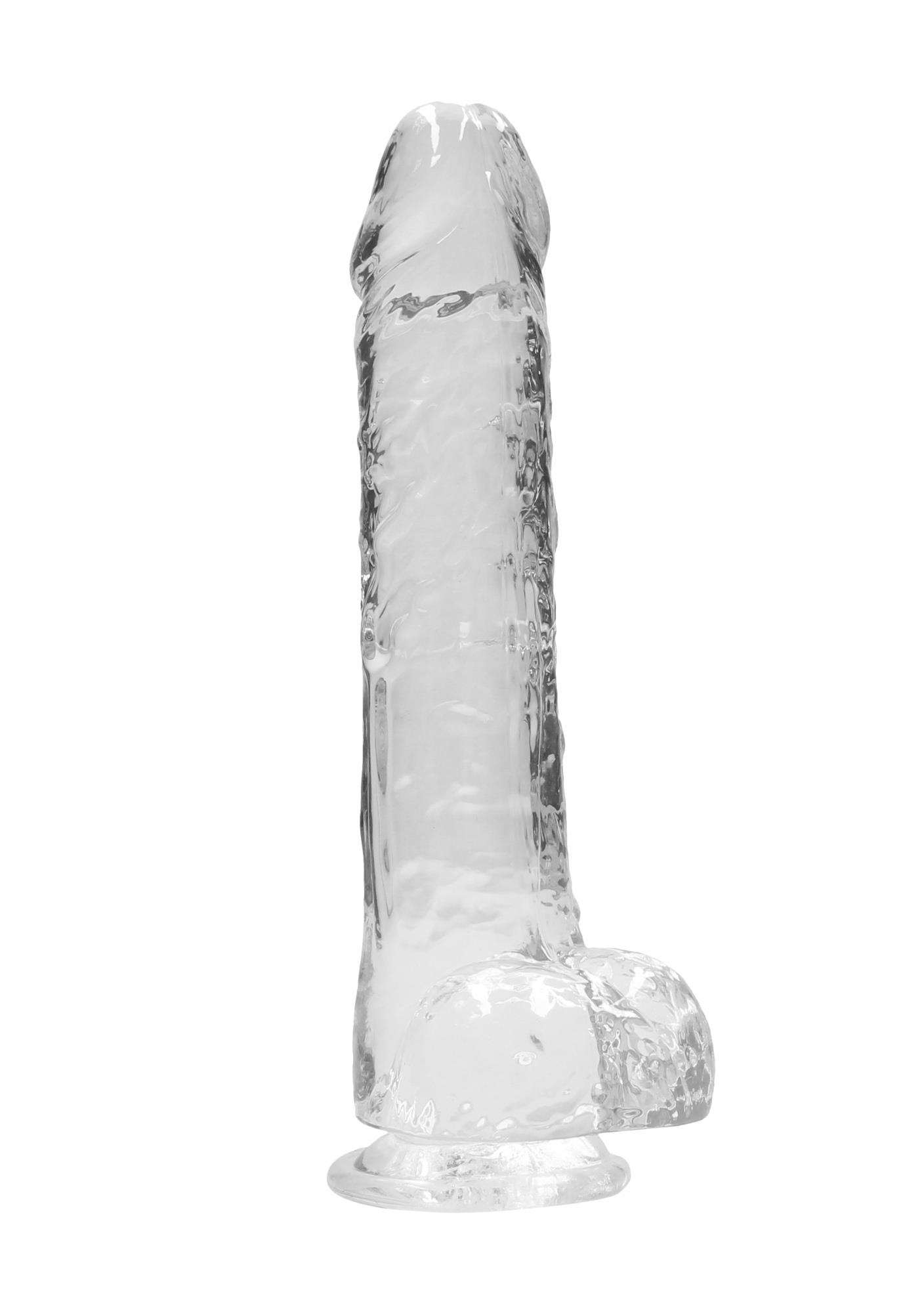 Dildo RealRock Crystal Clear 10” z jądrami i przyssawką — zdjęcie 2