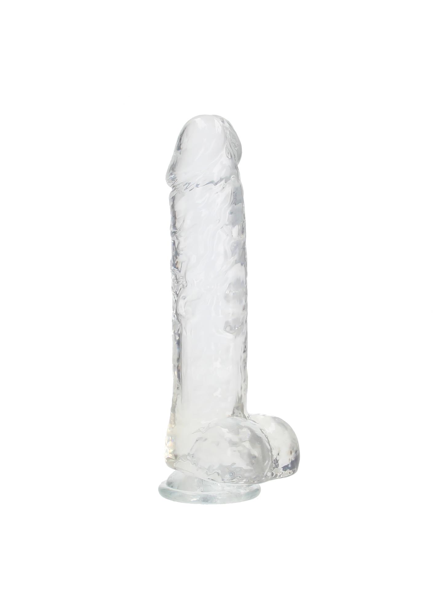 Dildo RealRock Crystal Clear 10” z jądrami i przyssawką — zdjęcie 5